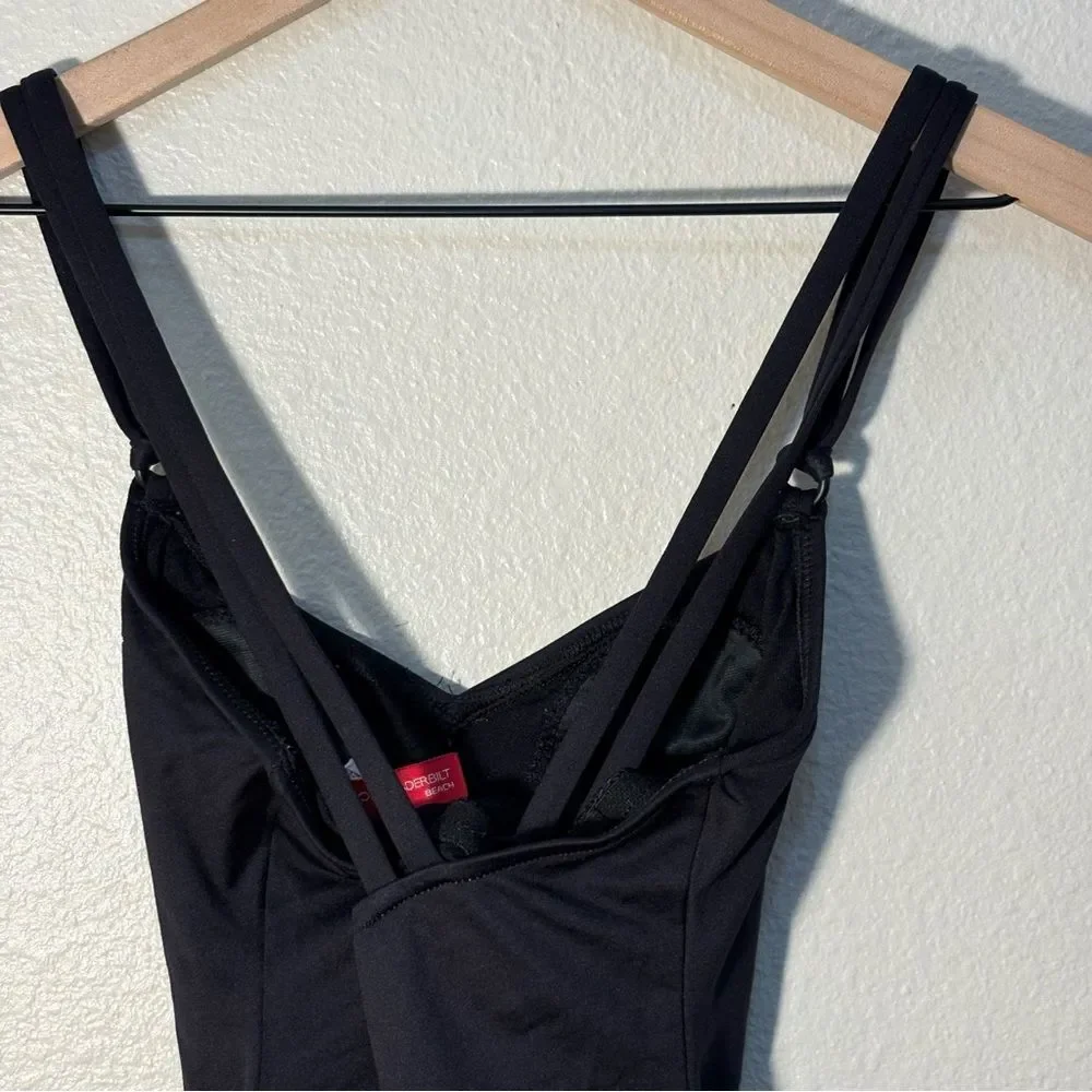 Gloria Vanderbilt Black One-Piece Swimsuit White Raised Butterfly Accent Strappy
